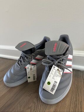 adidas Men’s Gray Sneakers with White & Red Stripe Accents